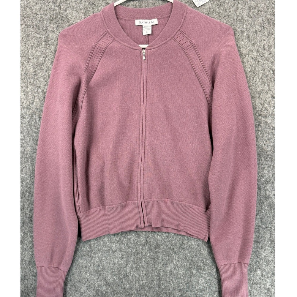 Athleta Womens Purple Lyocell Blend Full Zip Bomber Cardigan Sweater Size S